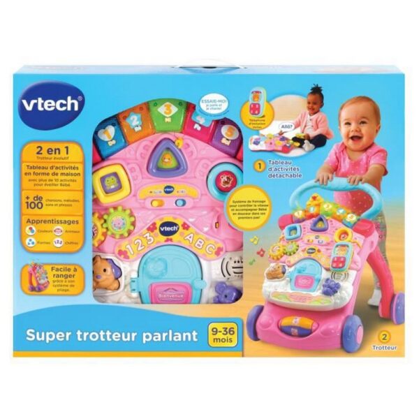 Tricycle Vtech Super Trotteur Parlant 2 En 1 Rose Pink - Image 2
