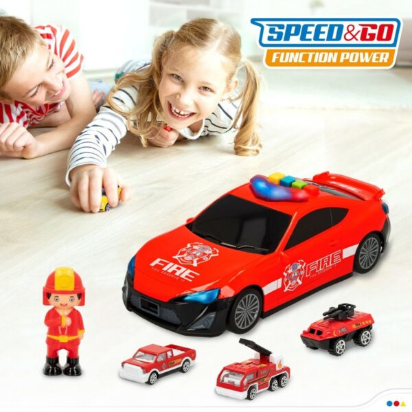 Vehicle Playset Speed & Go 30 x 9,5 x 13 cm Fireman Light Sound 4 Units - Image 3